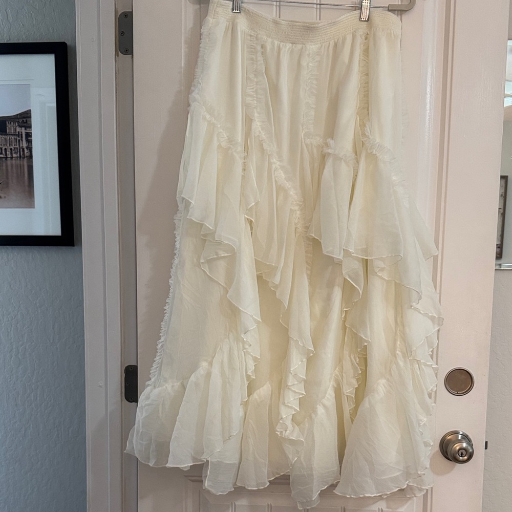Anthropologie Cream Layered A-Line Skirt - Picture 6 of 9